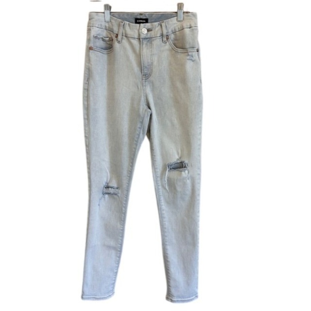 Express Skinny Ankle Denim Light Wash Jeans Hyper Stretch Distressed MD 6